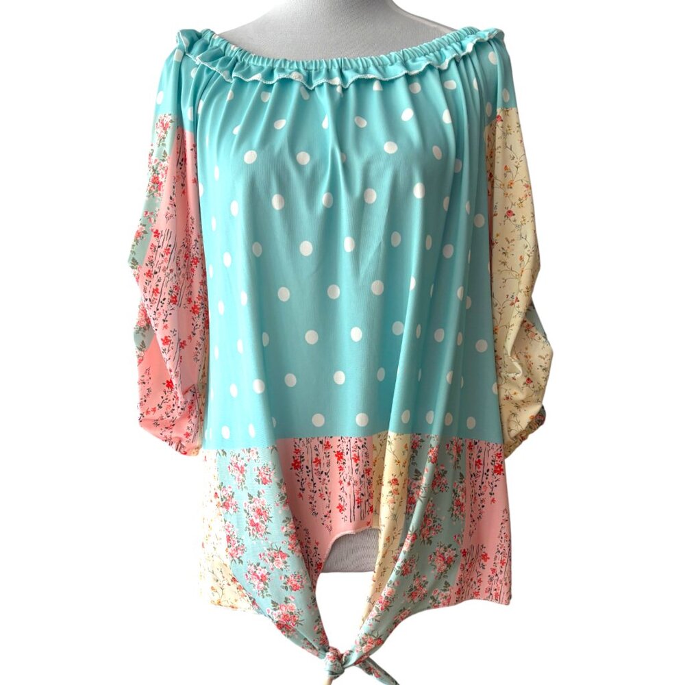 Lily by Firmiana Boho women's patchwork‎ polka dot floral design Tunic sz M NWT